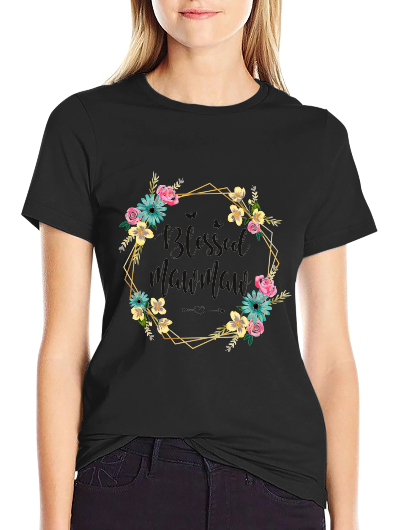 Floral Wreath Graphic T-Shirt - Black