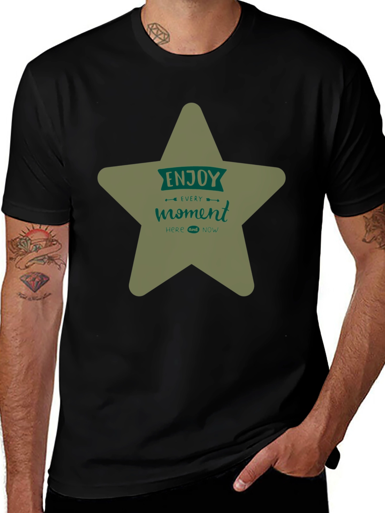 Enjoy Every Moment Star Graphic Tee - Black Casual Shirt