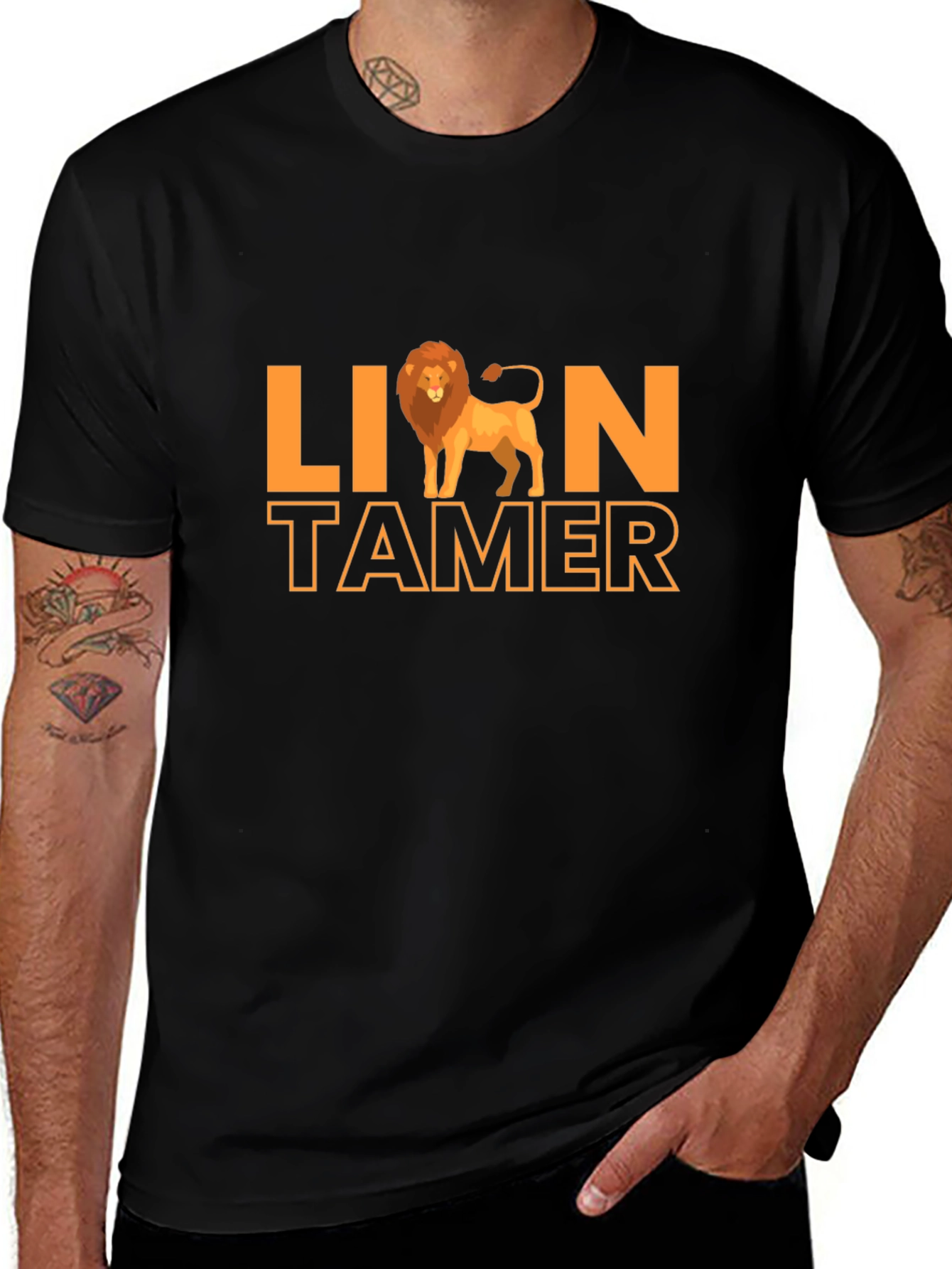 Lion Tamer Graphic Print Black T-Shirt