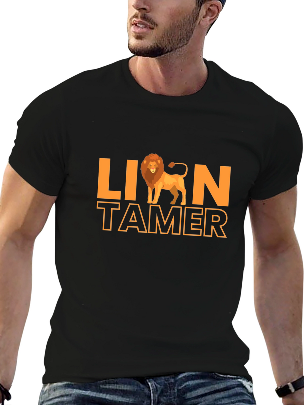 Lion Tamer Graphic Print Black T-Shirt