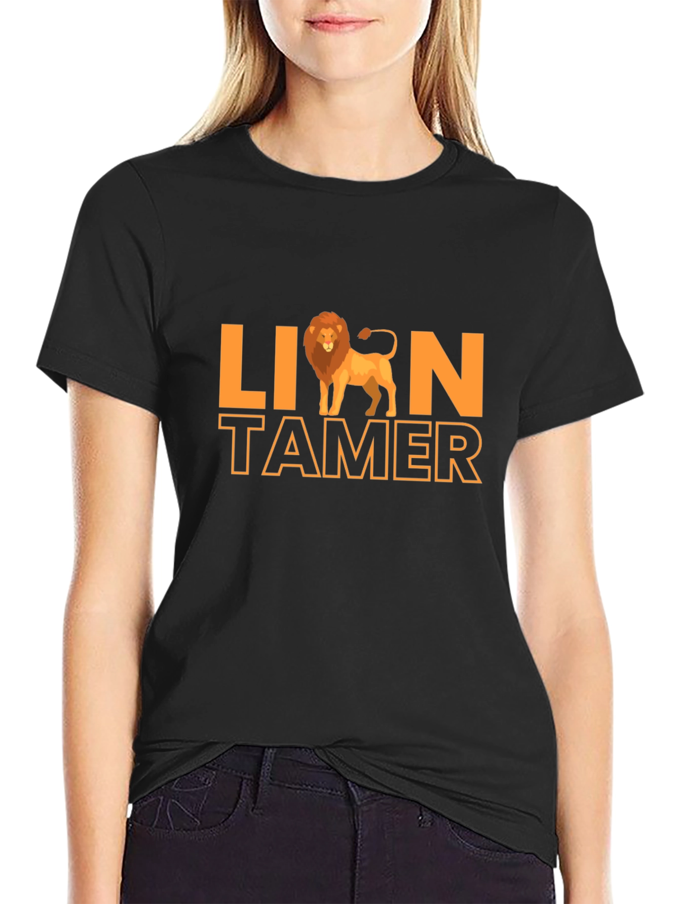 Lion Tamer Graphic Print Black T-Shirt