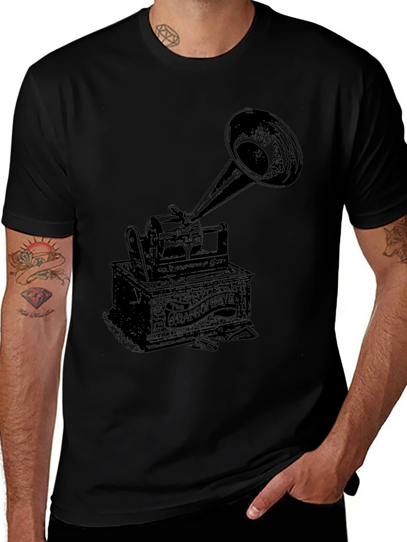 Vintage Gramophone Graphic Tee - Classic Style