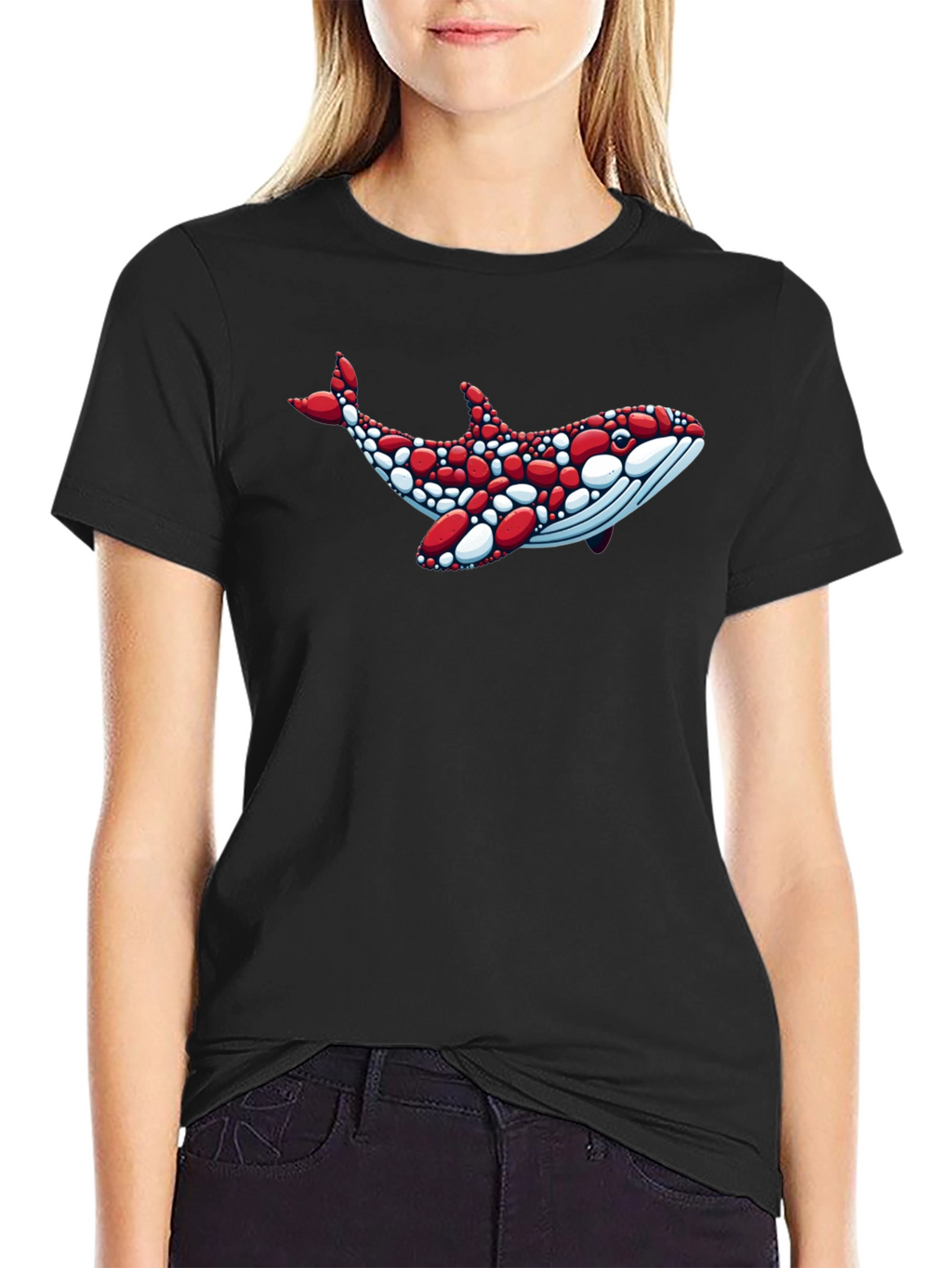 Whale Graphic Tee - Unique Red & White Design