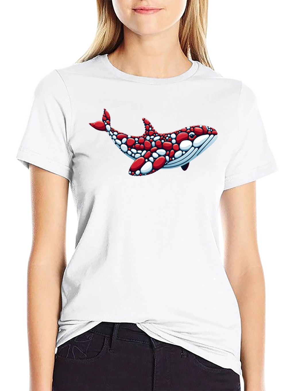 Whale Graphic Tee - Unique Red & White Design