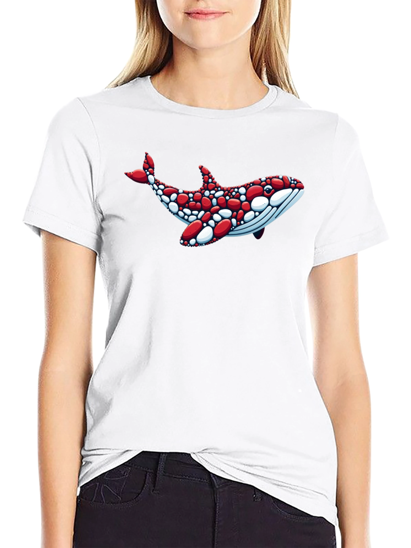 Whale Graphic Tee - Unique Red & White Design