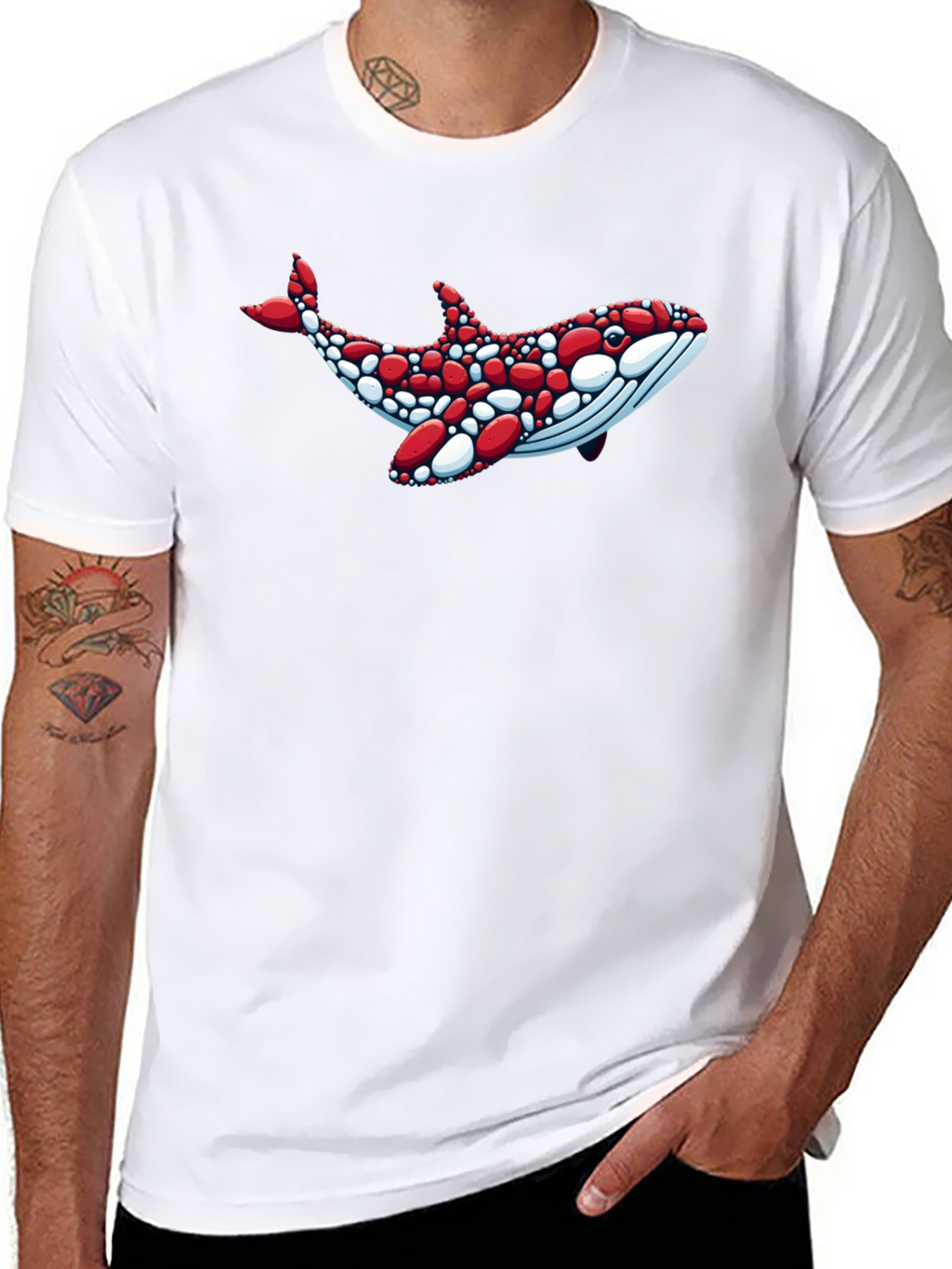Whale Graphic Tee - Unique Red & White Design