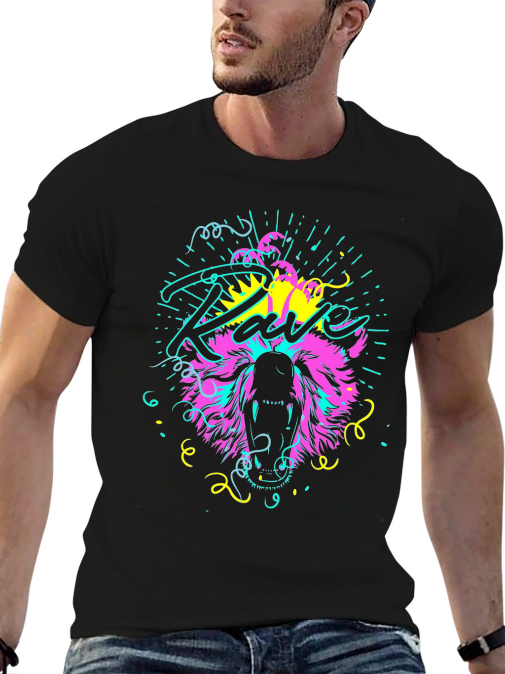 Neon Rave Bear T-Shirt - Bold Graphic Tee