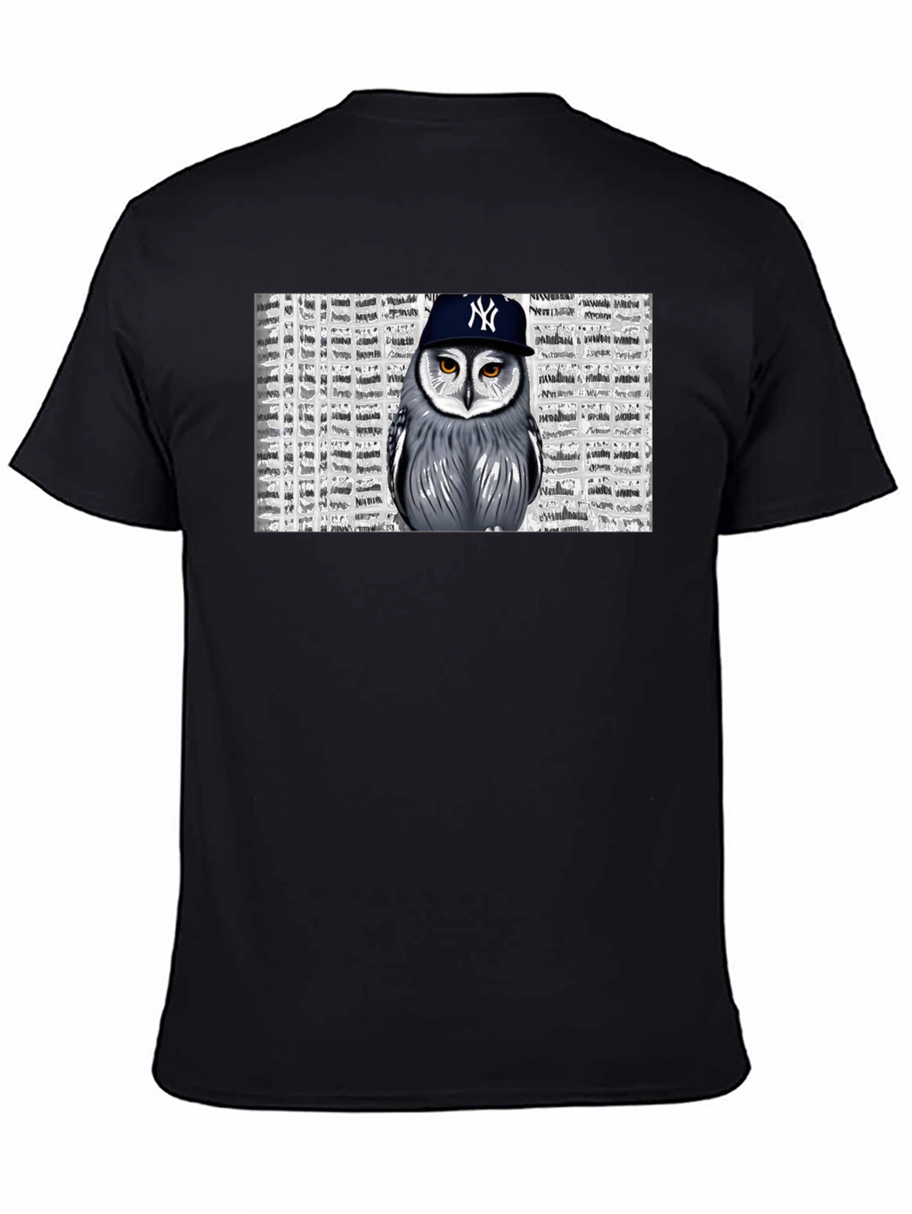 Owl in NY Cap Black T-Shirt