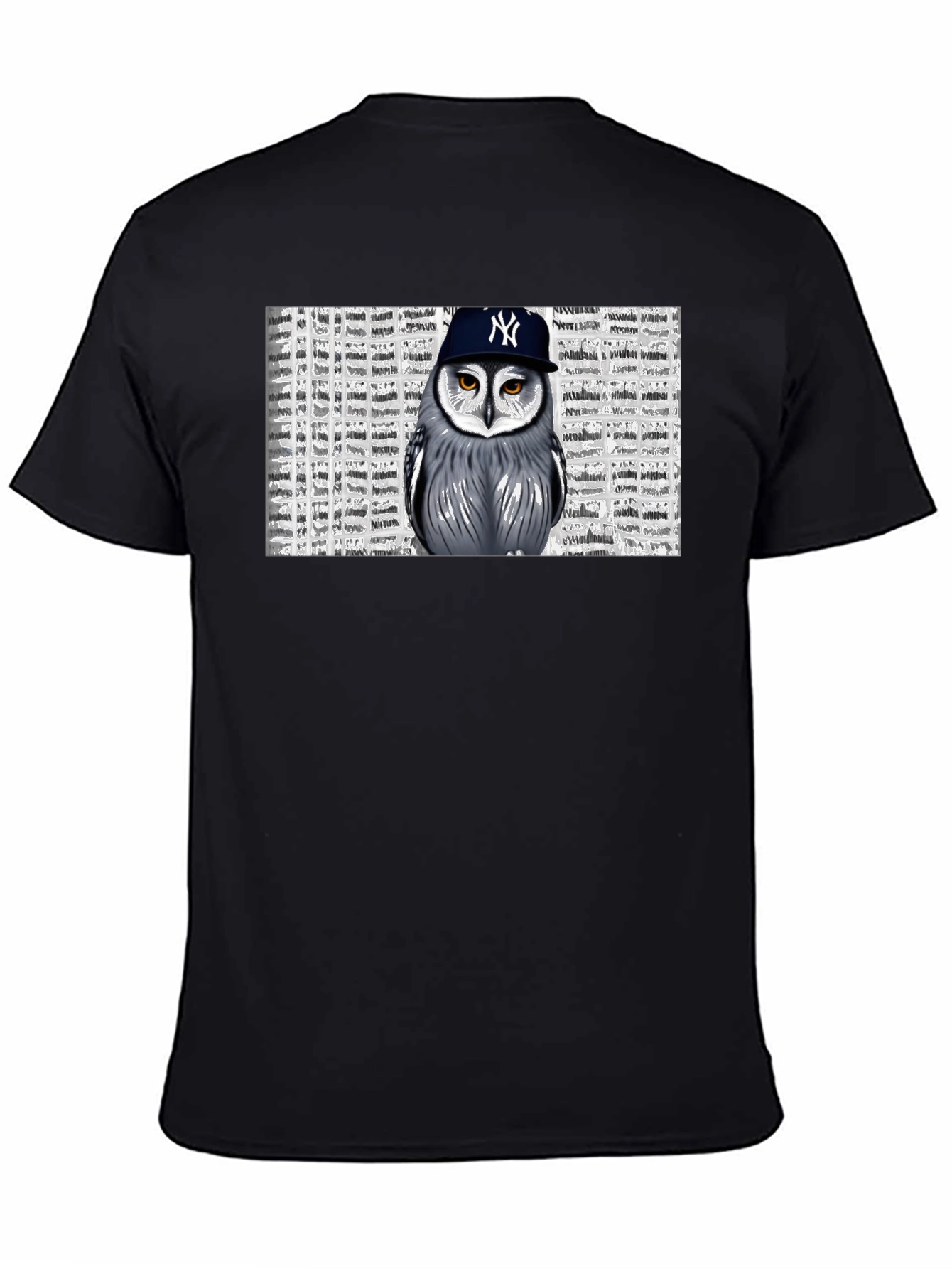 Owl in NY Cap Black T-Shirt