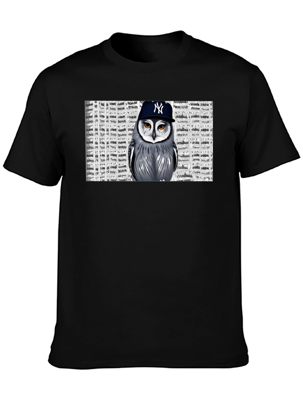 Owl in NY Cap Black T-Shirt