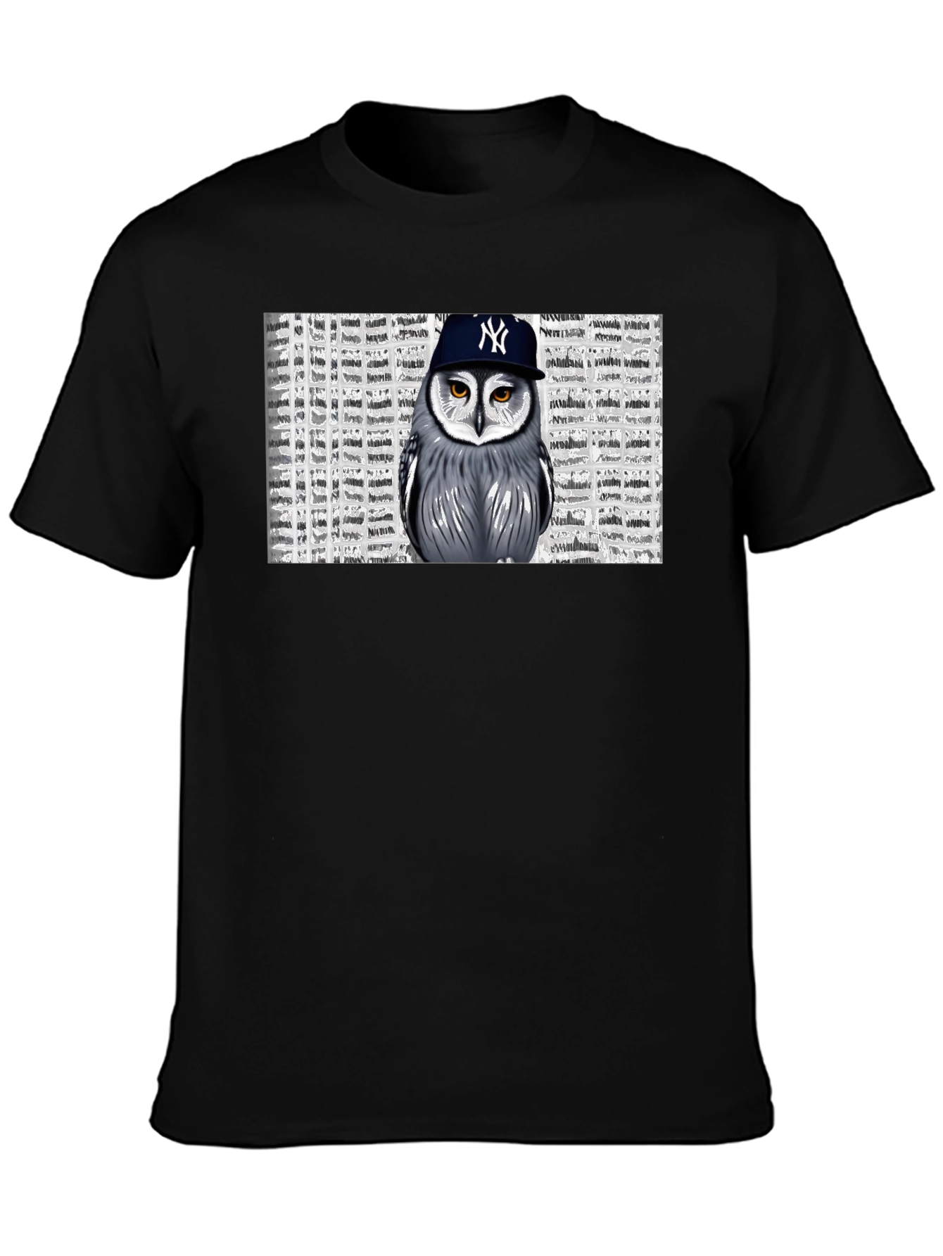 Owl in NY Cap Black T-Shirt