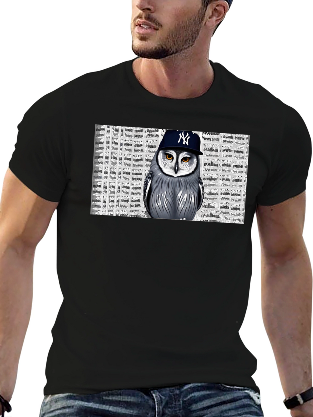 Owl in NY Cap Black T-Shirt