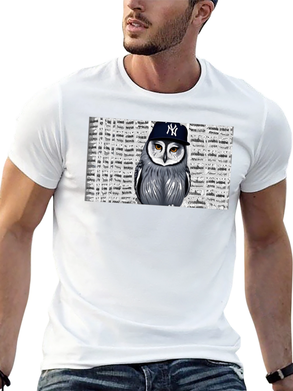 Owl in NY Cap Black T-Shirt