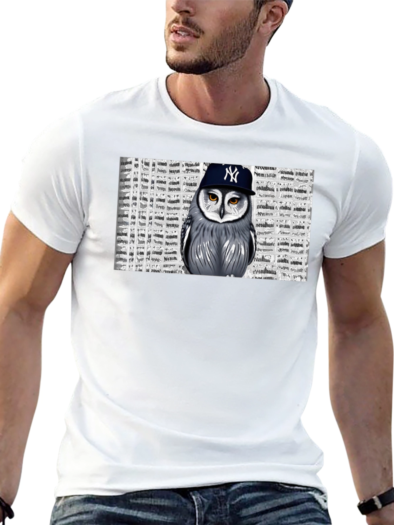 Owl in NY Cap Black T-Shirt