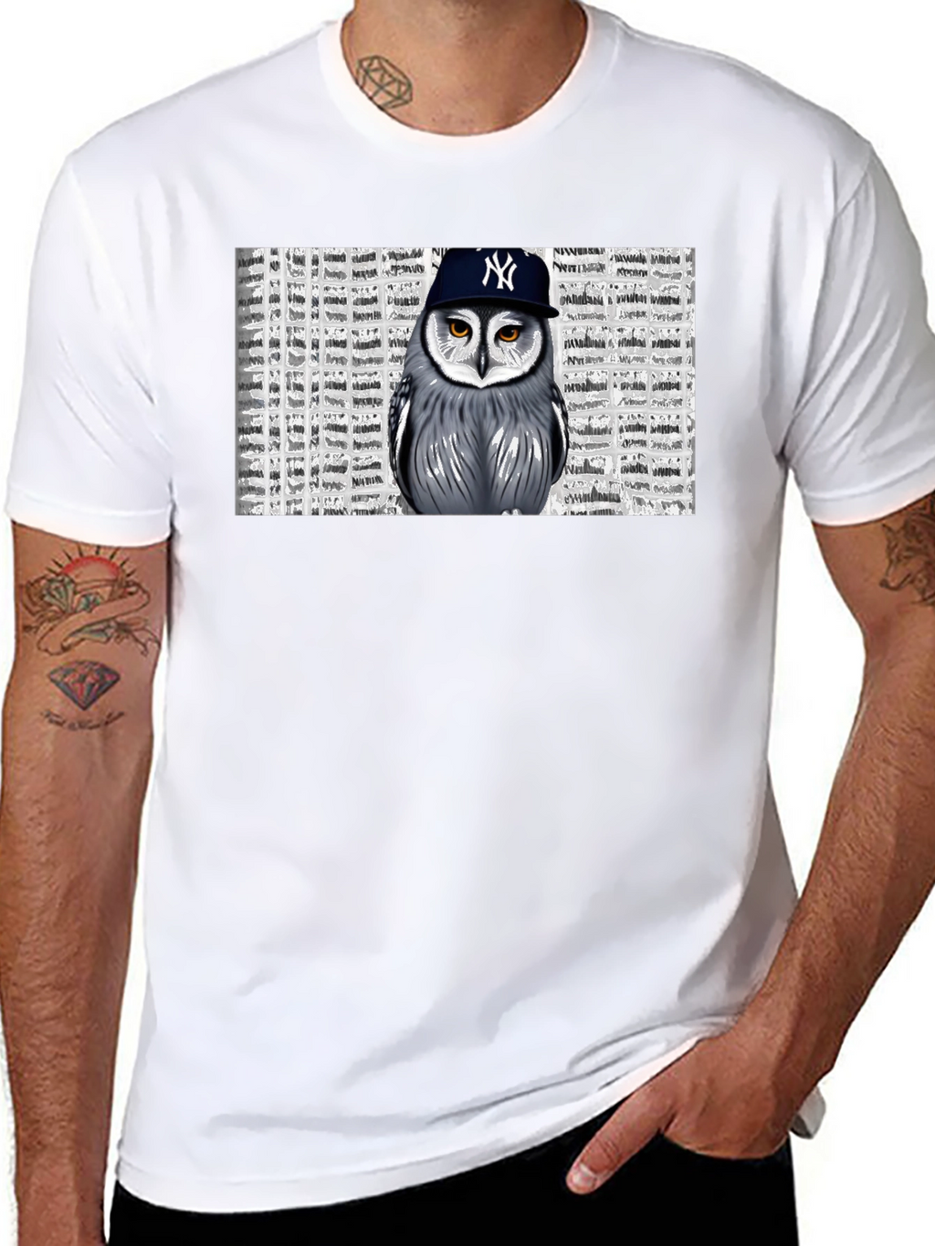 Owl in NY Cap Black T-Shirt