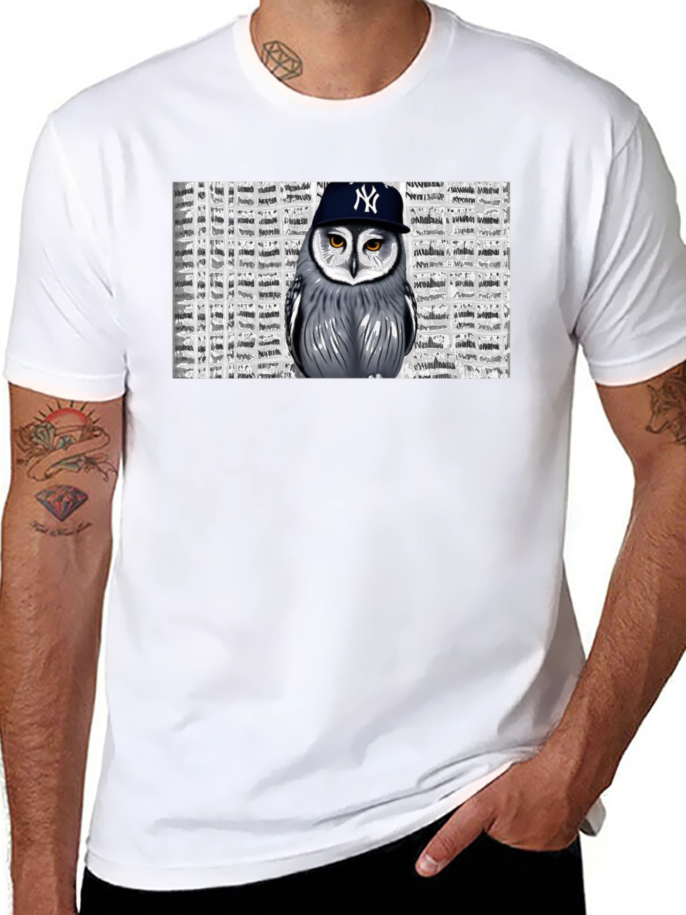 Owl in NY Cap Black T-Shirt