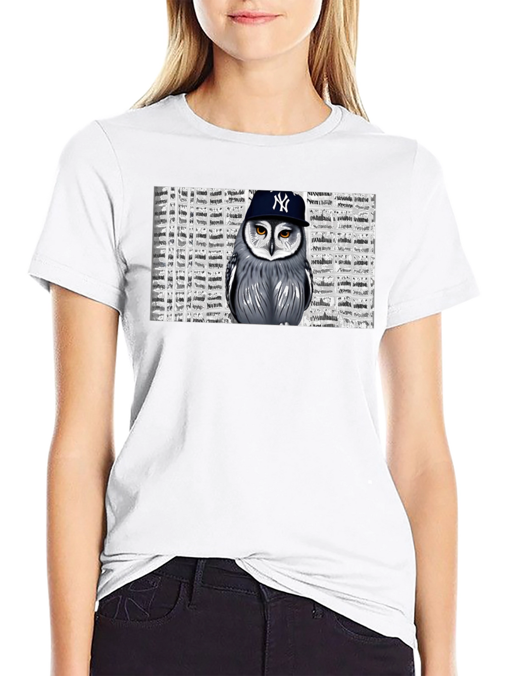 Owl in NY Cap Black T-Shirt