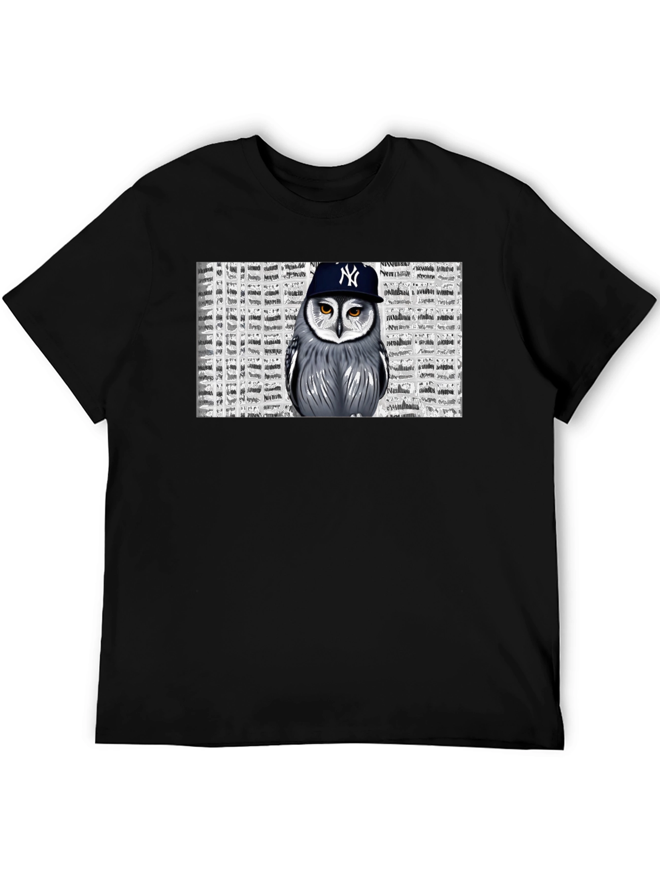 Owl in NY Cap Black T-Shirt