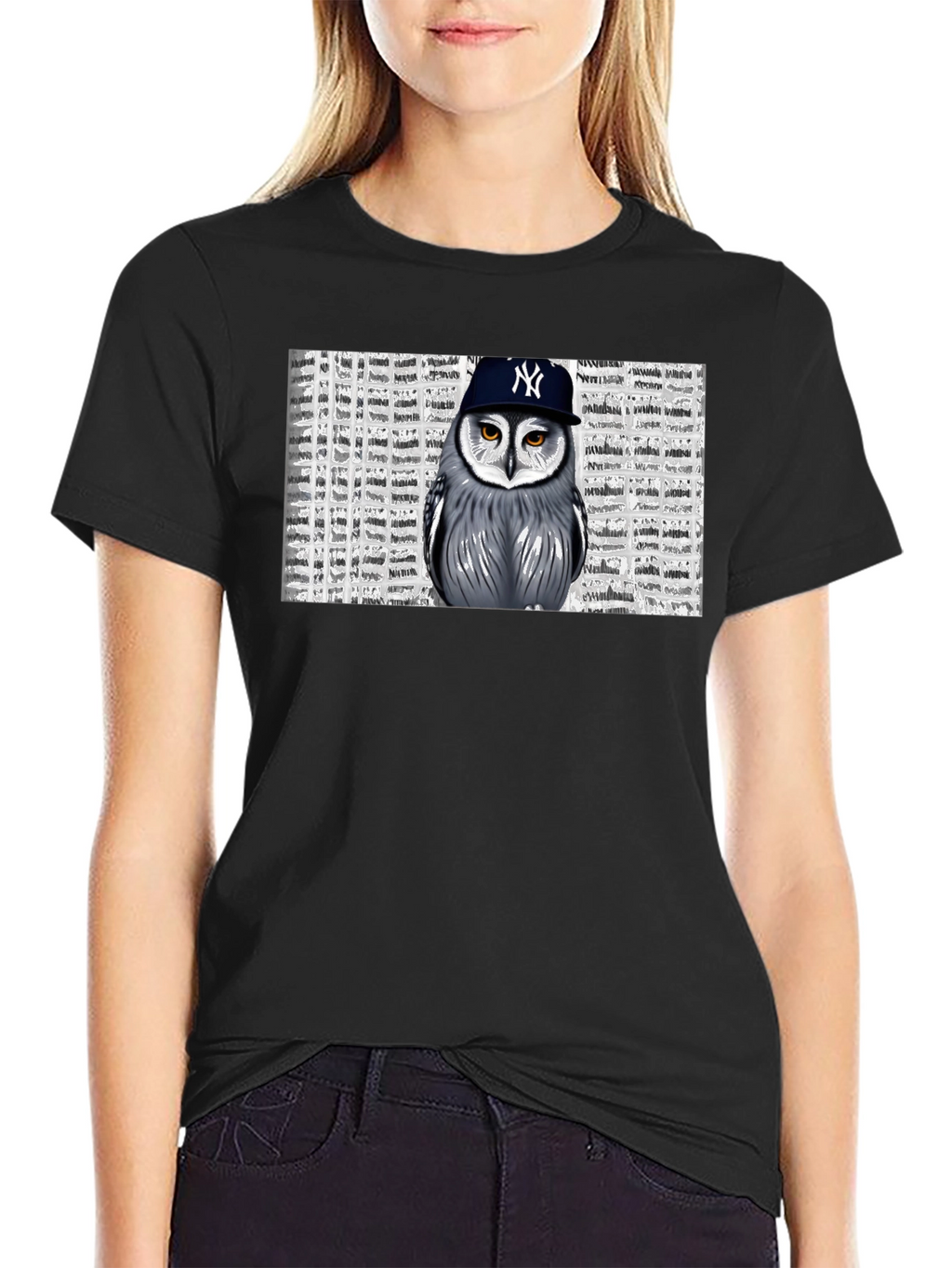 Owl in NY Cap Black T-Shirt
