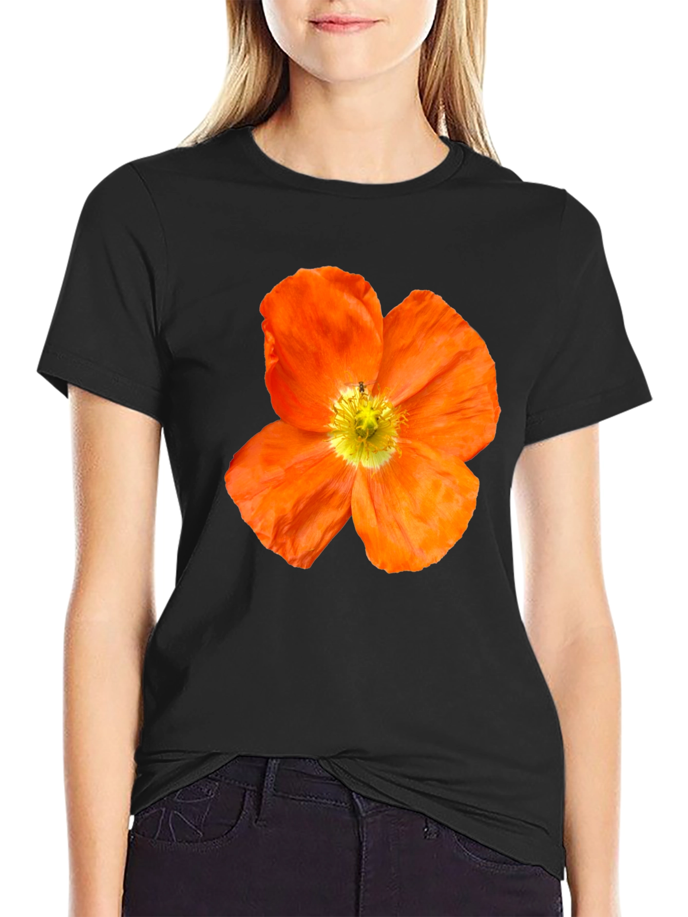 Floral Print T-Shirt - Bold Orange Poppy Design