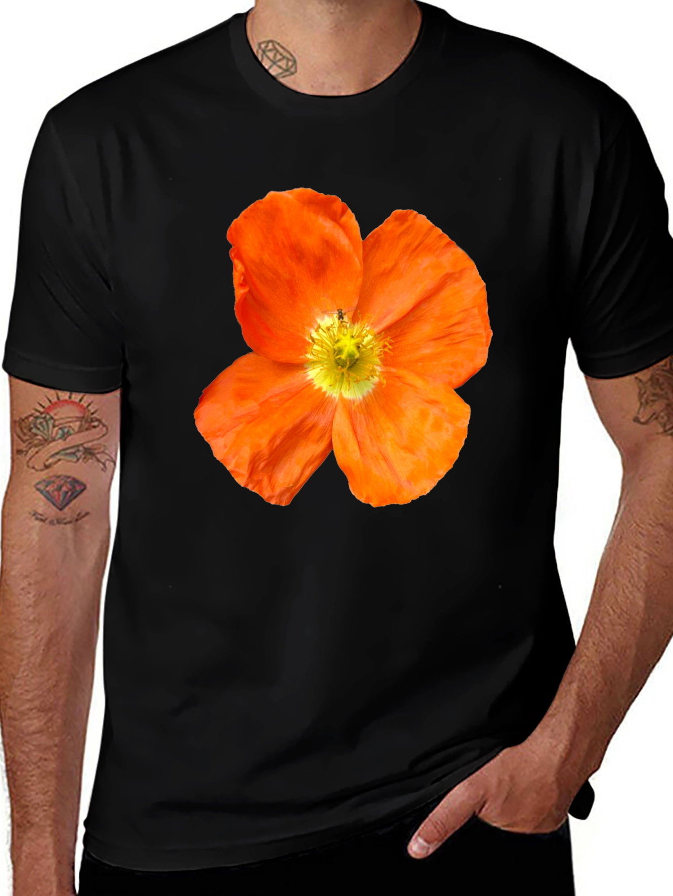 Floral Print T-Shirt - Bold Orange Poppy Design