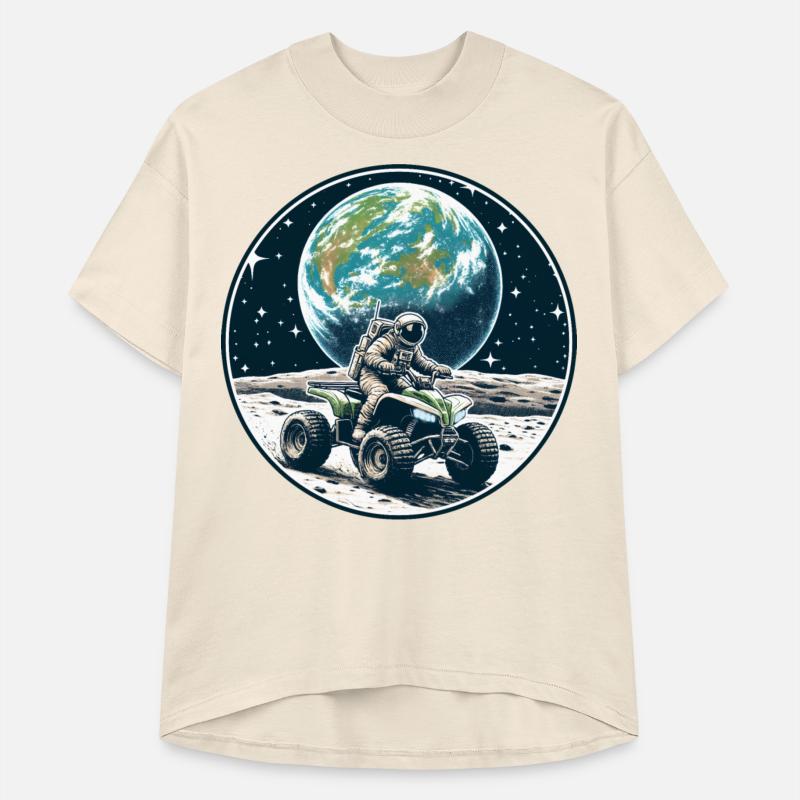 Astronaut exploring Moon on a quad bike