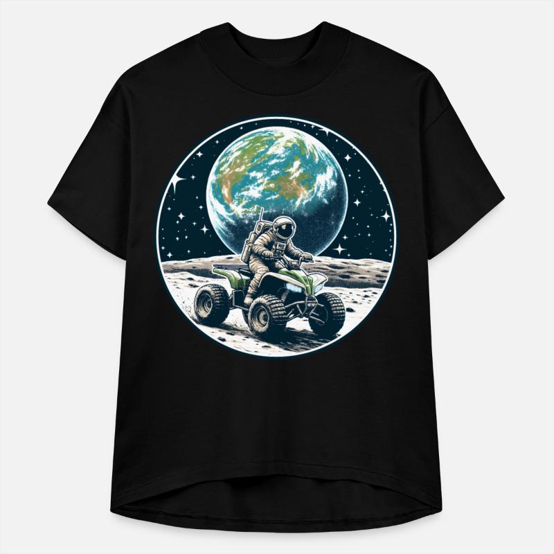 Astronaut exploring Moon on a quad bike