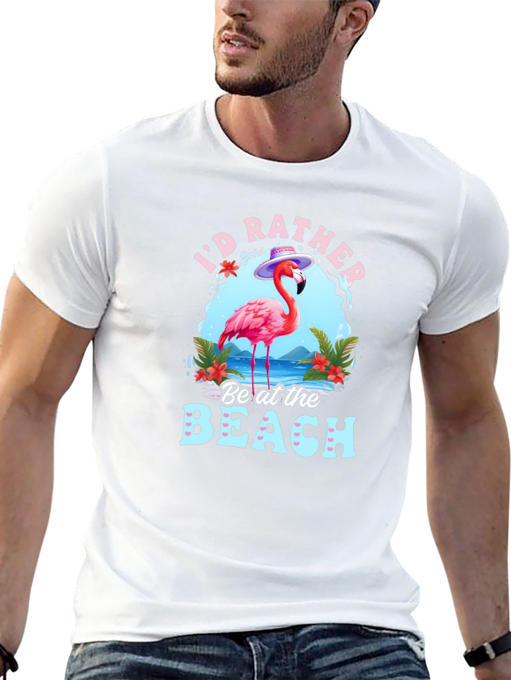 Id Rather Be at the Beach Flamingo Graphic T-Shirt