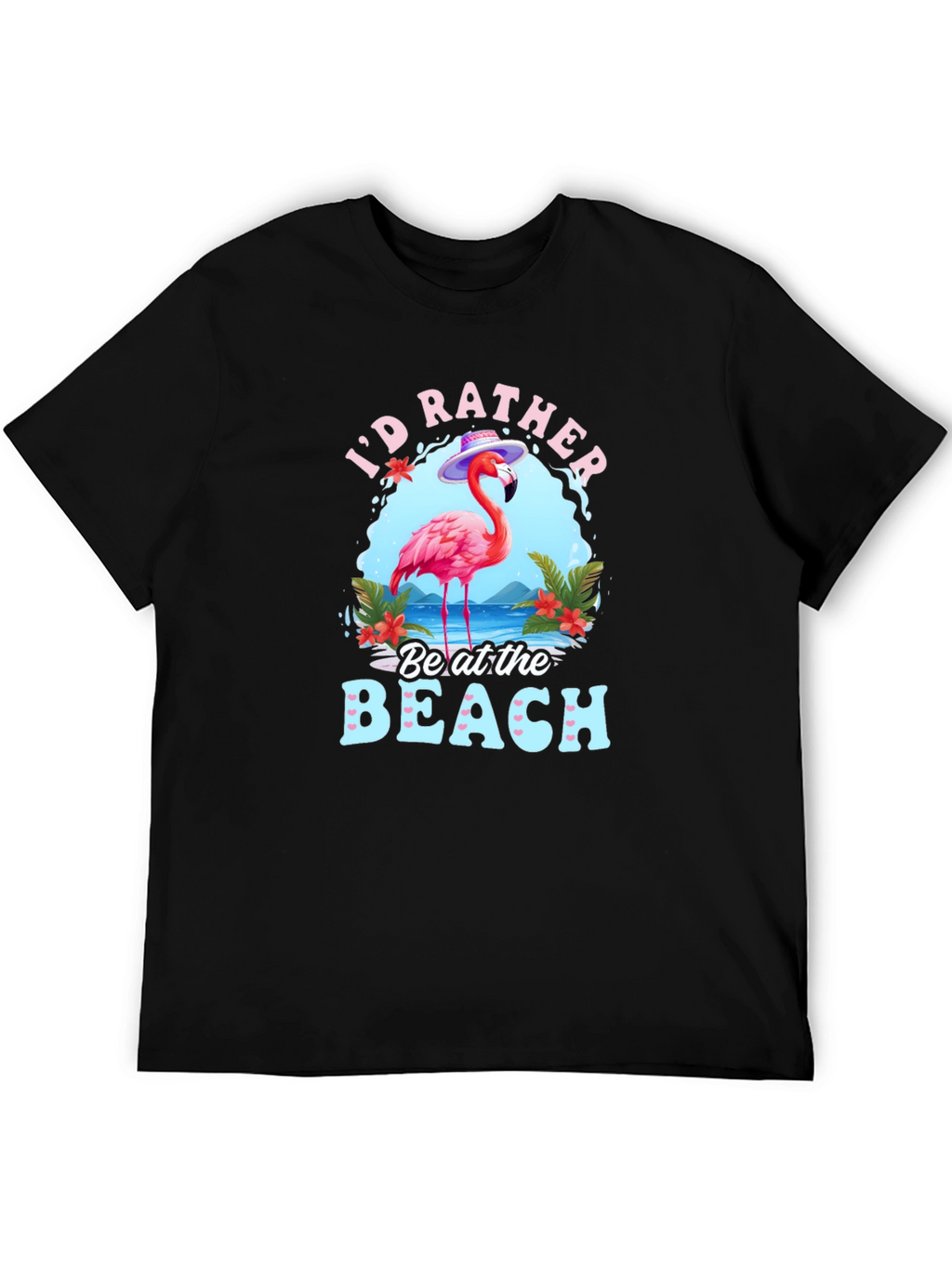 Id Rather Be at the Beach Flamingo Graphic T-Shirt