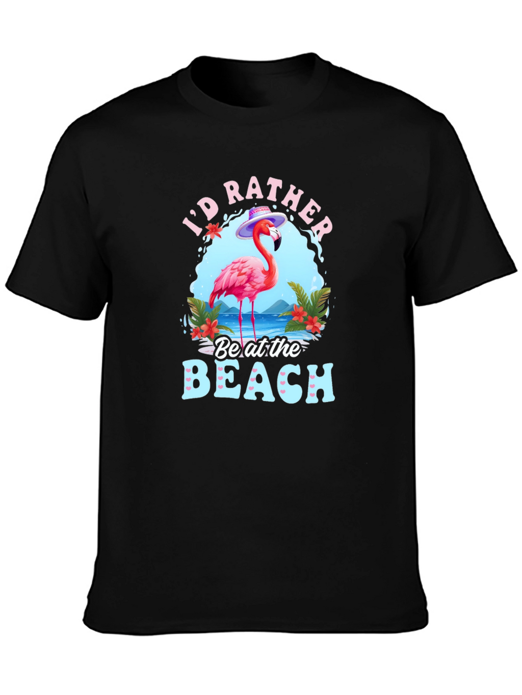 Id Rather Be at the Beach Flamingo Graphic T-Shirt