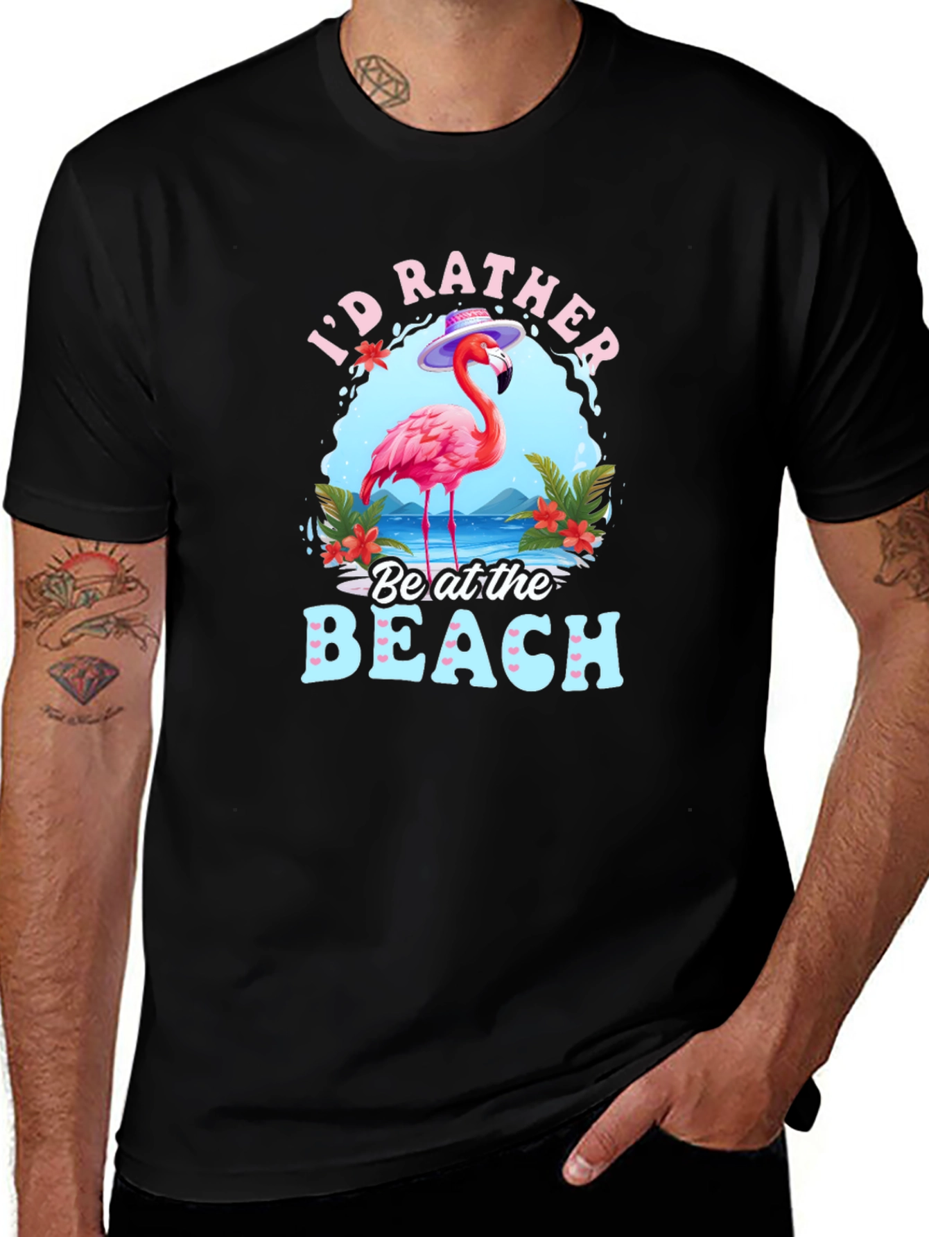 Id Rather Be at the Beach Flamingo Graphic T-Shirt