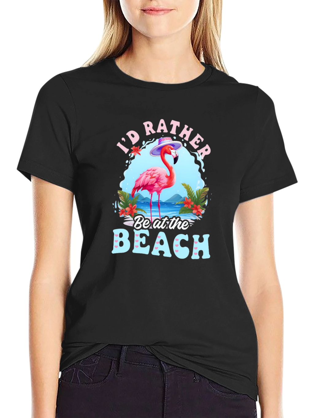 Id Rather Be at the Beach Flamingo Graphic T-Shirt