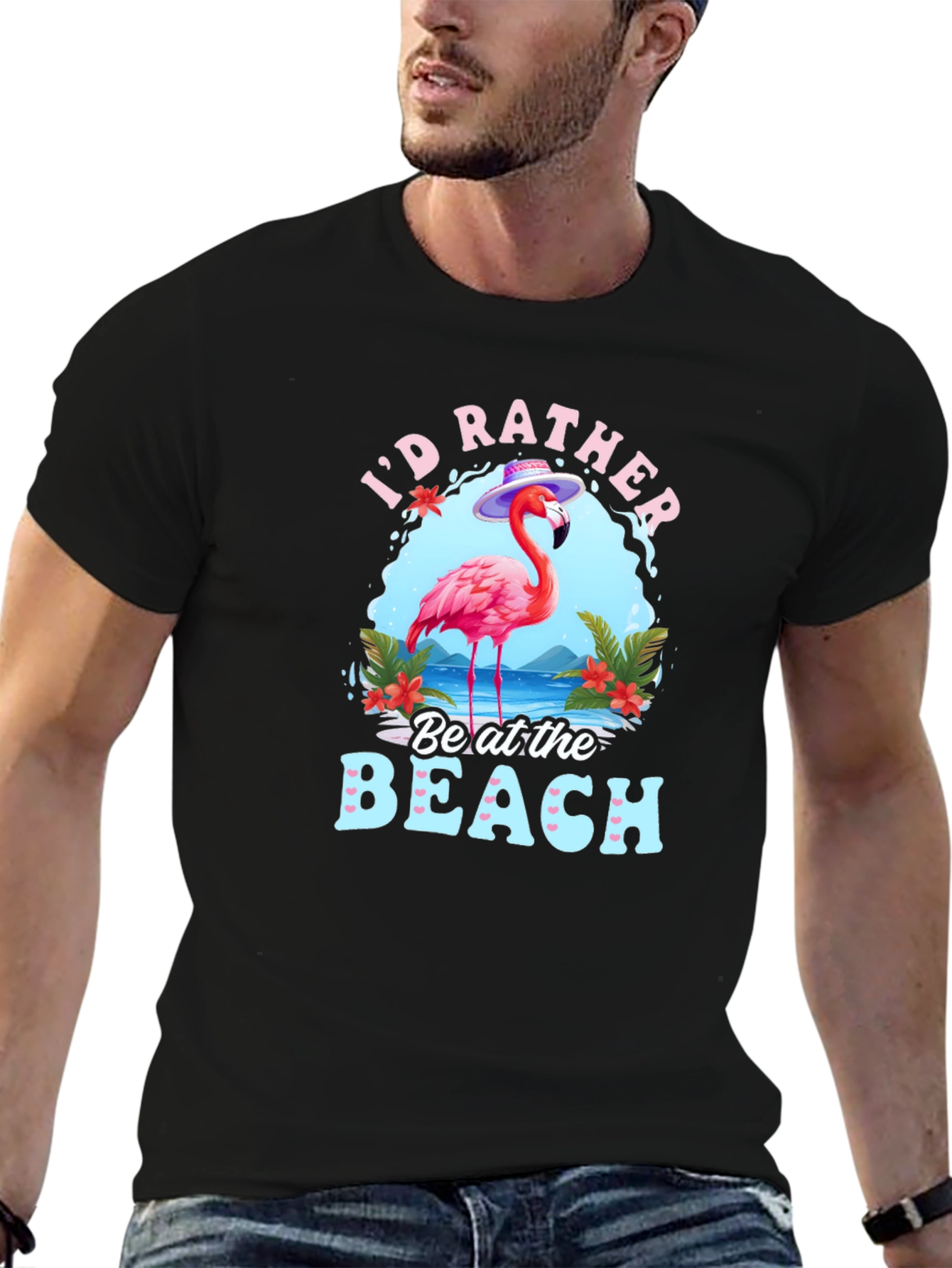 Id Rather Be at the Beach Flamingo Graphic T-Shirt