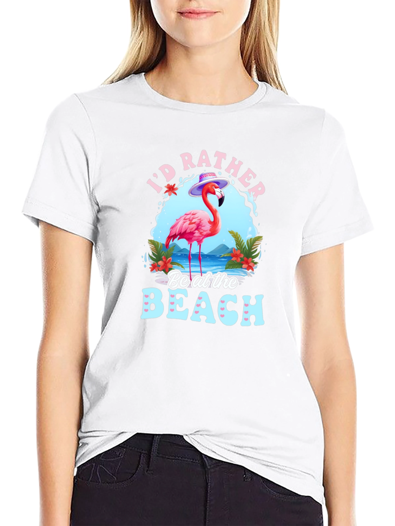 Id Rather Be at the Beach Flamingo Graphic T-Shirt