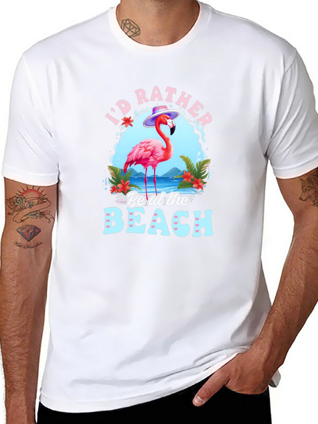 Id Rather Be at the Beach Flamingo Graphic T-Shirt