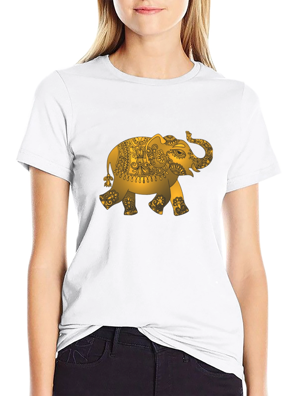 Gold Elephant Graphic Black T-Shirt