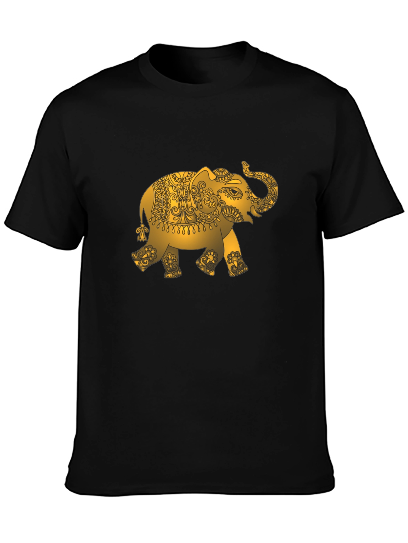 Gold Elephant Graphic Black T-Shirt
