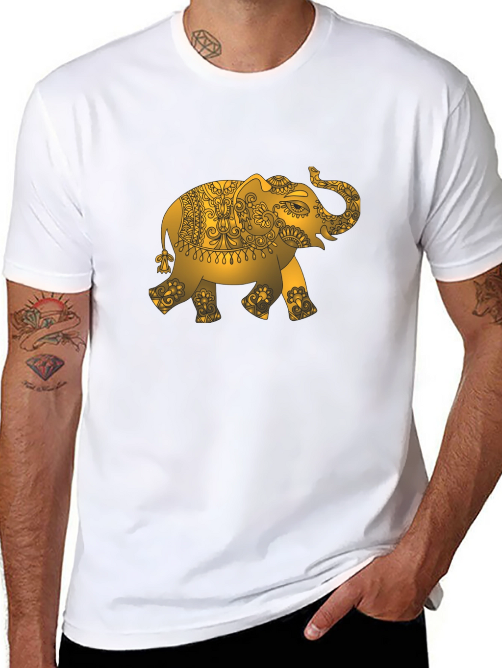 Gold Elephant Graphic Black T-Shirt