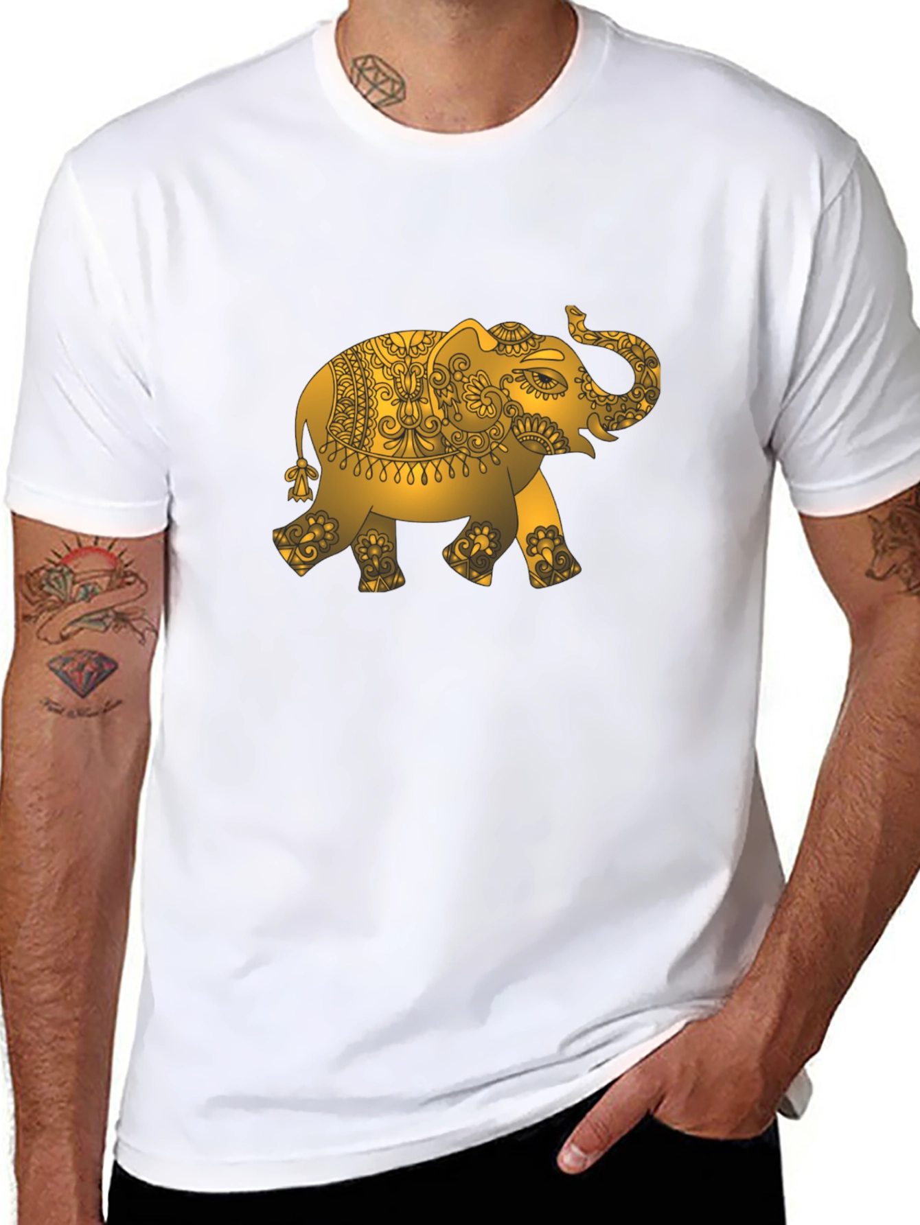 Gold Elephant Graphic Black T-Shirt