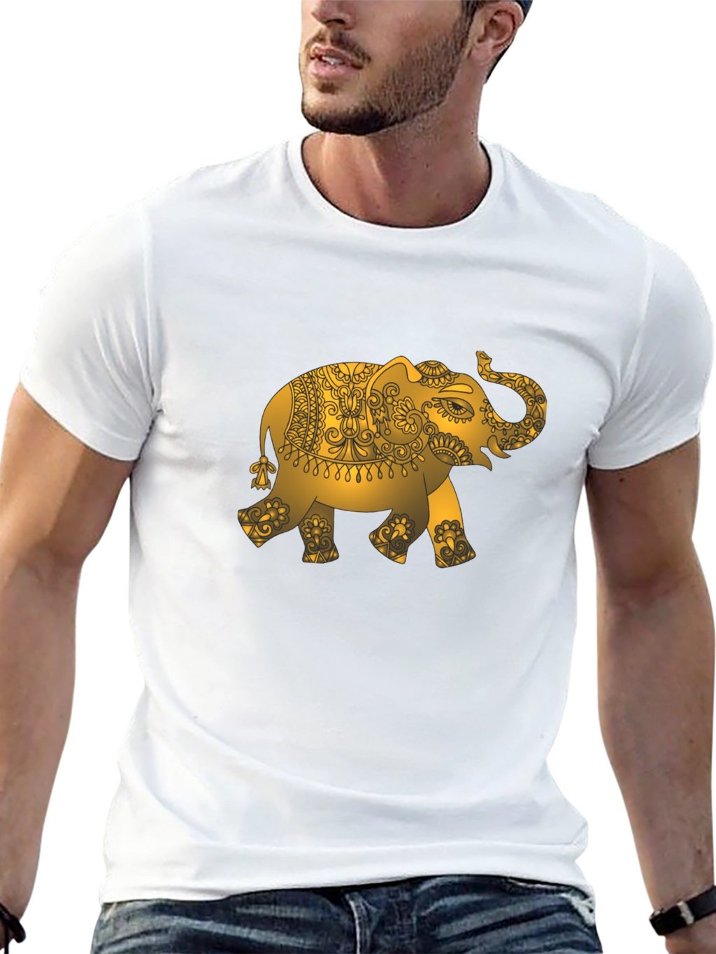 Gold Elephant Graphic Black T-Shirt