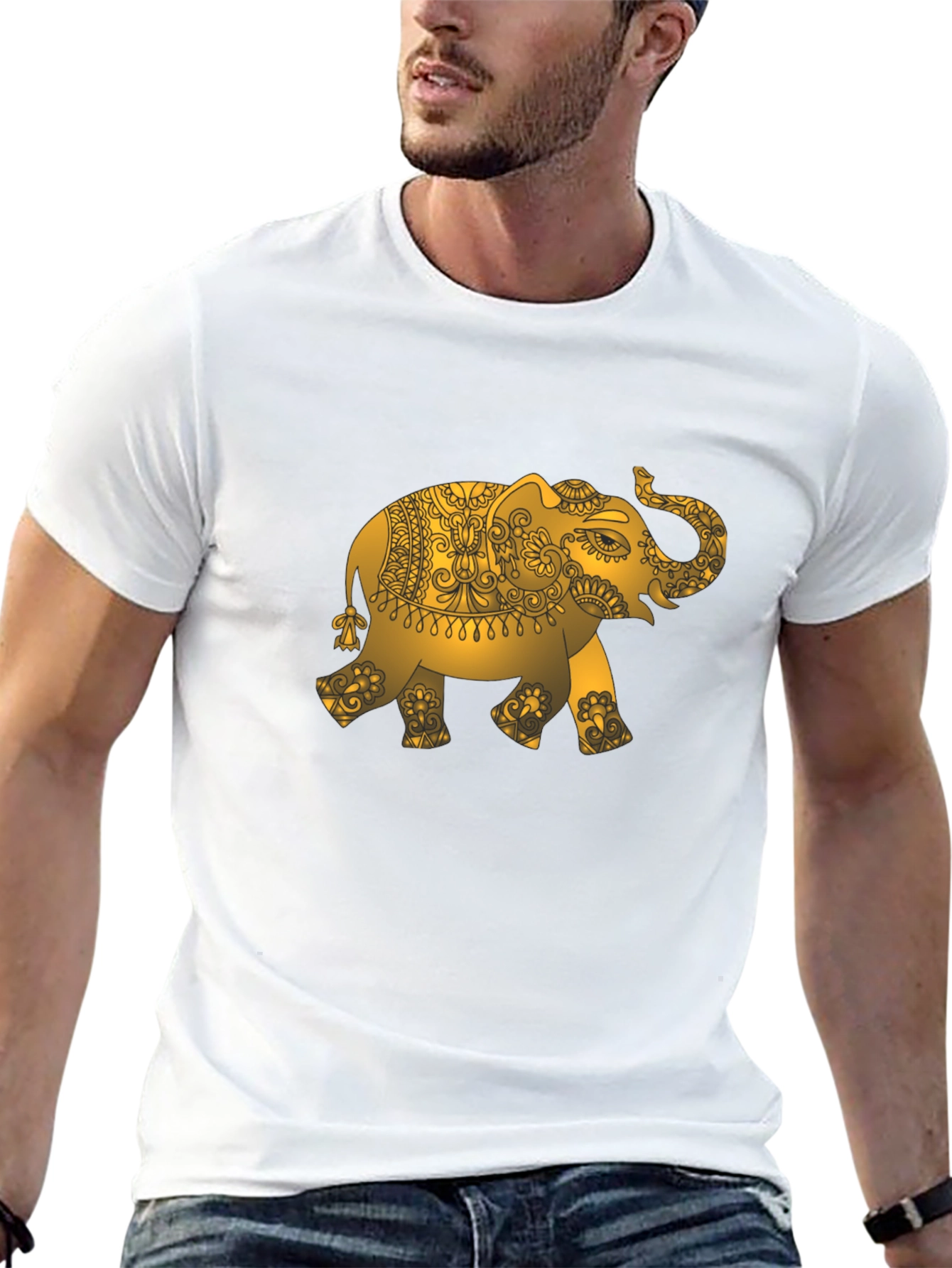 Gold Elephant Graphic Black T-Shirt