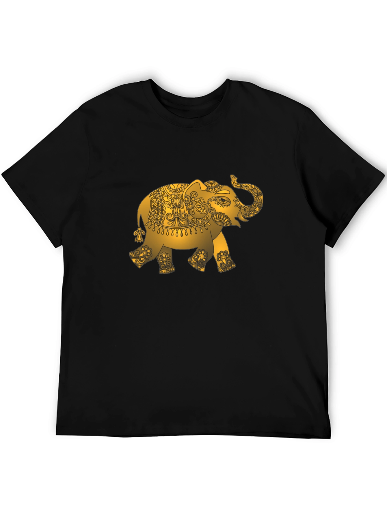 Gold Elephant Graphic Black T-Shirt