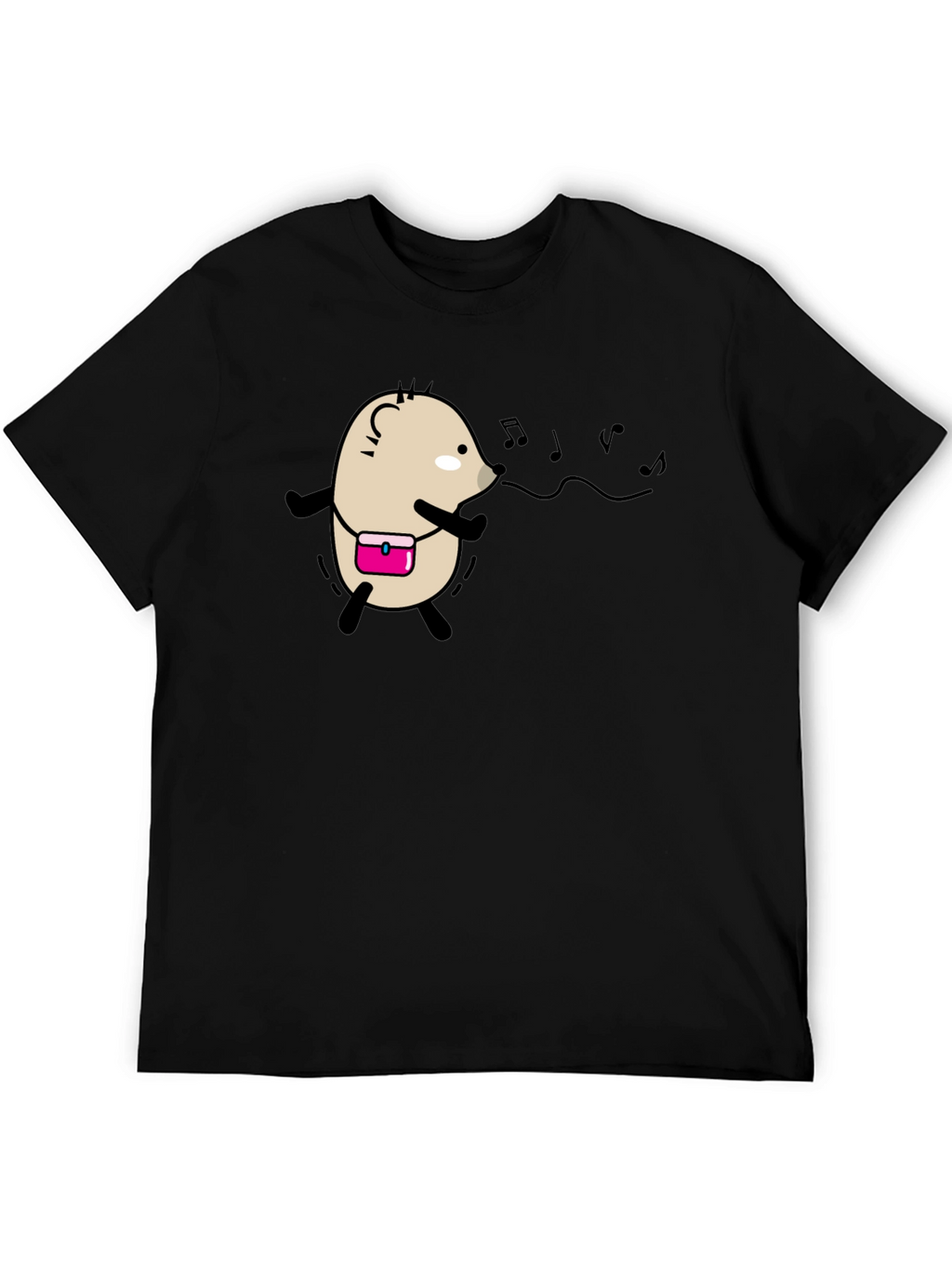 Whimsical Singing Hedgehog Black T-Shirt