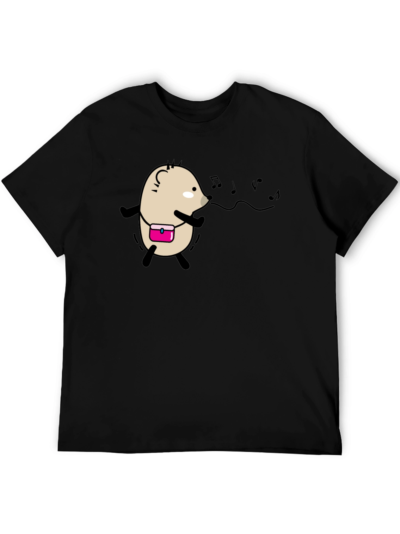 Whimsical Singing Hedgehog Black T-Shirt