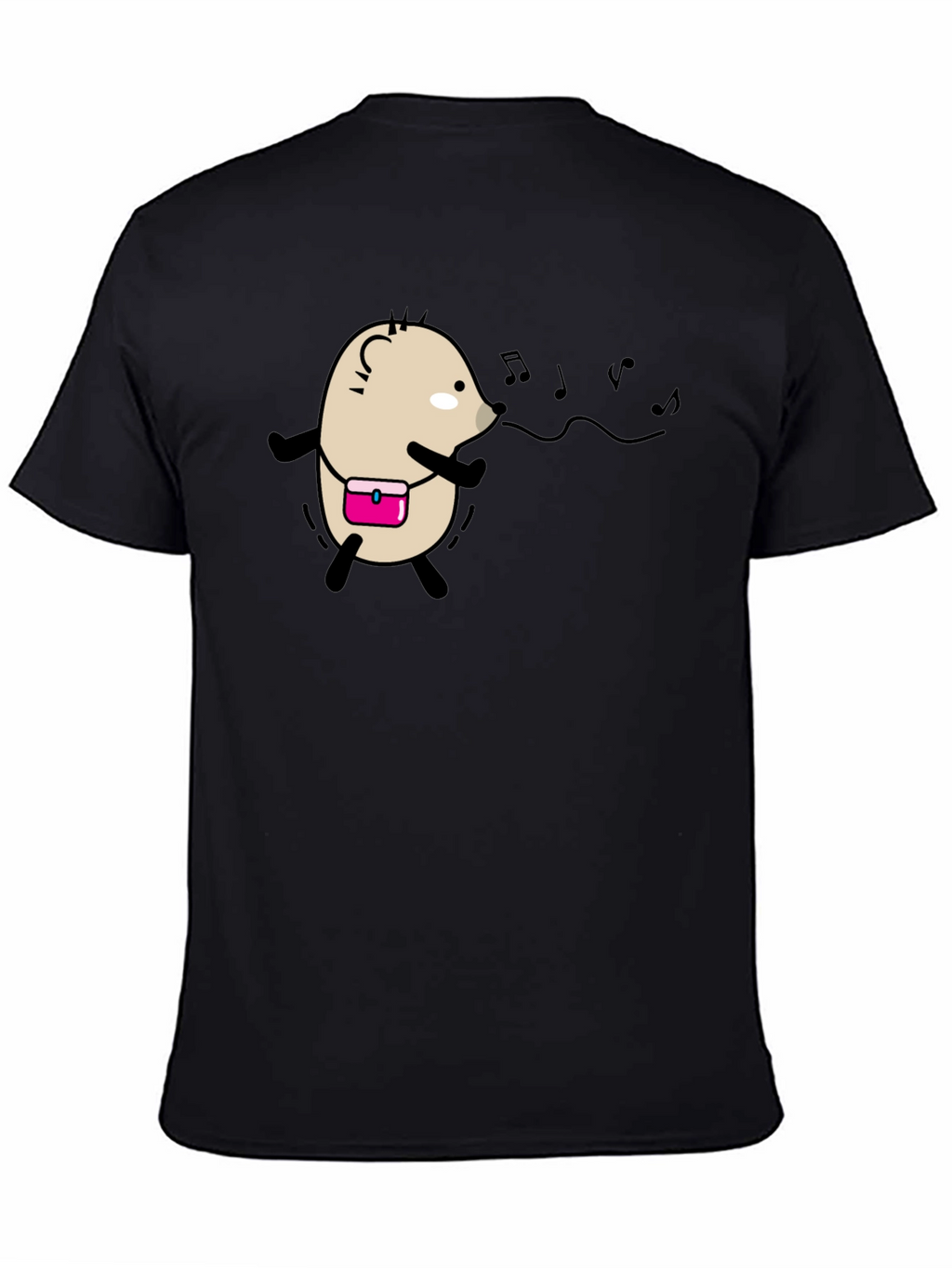 Whimsical Singing Hedgehog Black T-Shirt