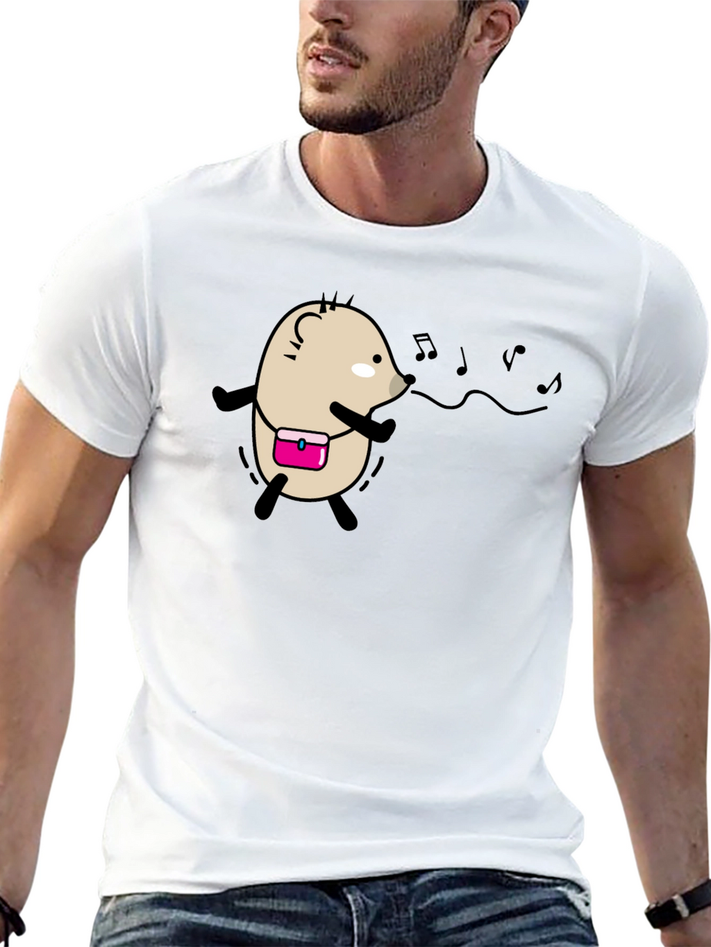 Whimsical Singing Hedgehog Black T-Shirt