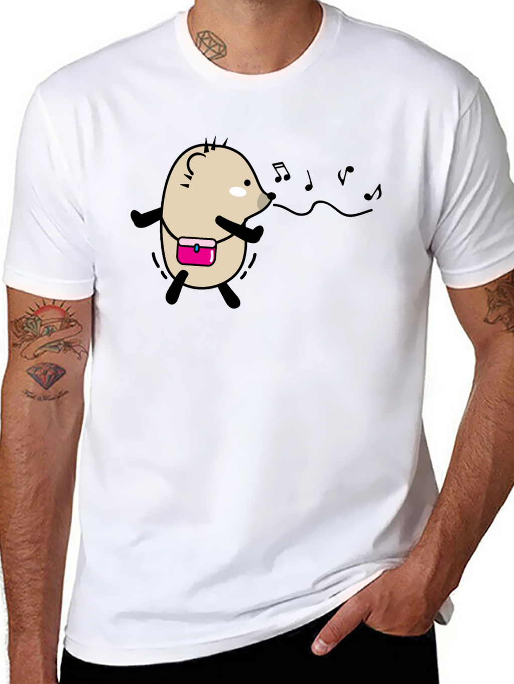 Whimsical Singing Hedgehog Black T-Shirt