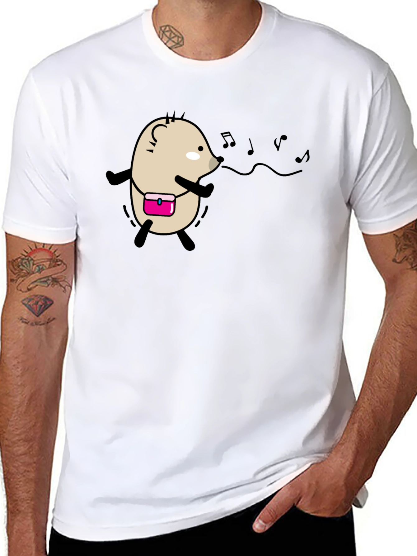 Whimsical Singing Hedgehog Black T-Shirt