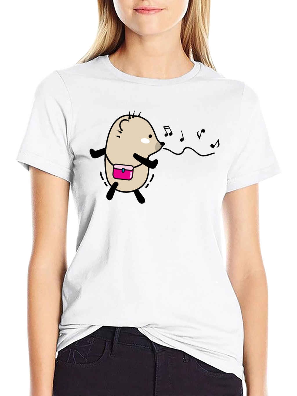 Whimsical Singing Hedgehog Black T-Shirt