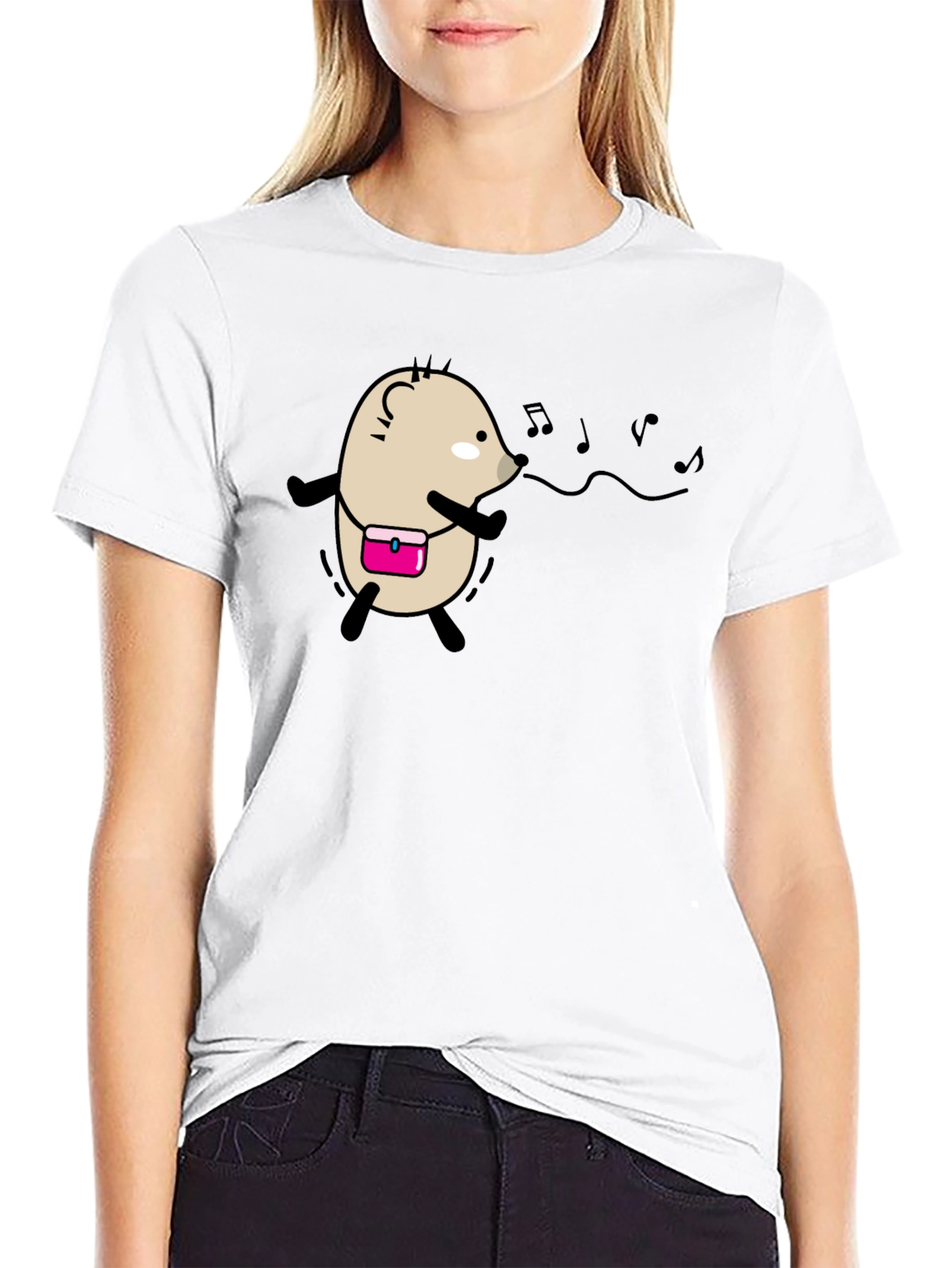 Whimsical Singing Hedgehog Black T-Shirt